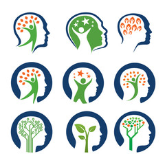 Set of head with motivation and development leardership logo icon vector.