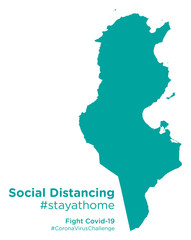 Tunisia map with Social Distancing stayathome tag