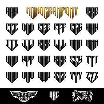 Shield Font Monogram Logo with 3 alphabet letters vector illustrations.