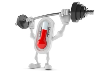 Thermometer character lifting heavy barbell