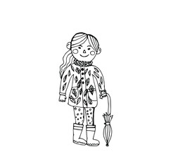 Fototapeta na wymiar little girl with umbrella, vector hand drawn illustration