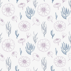 Flower leaves sketch vector pattern