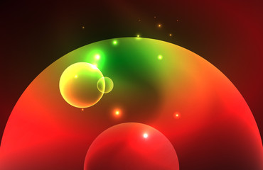 Neon shiny transparent glowing circles with light effects. Techno futuristic vector abstract background For Wallpaper, Banner, Background, Card, Book Illustration, landing page