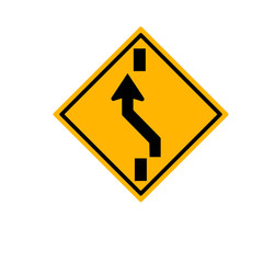 Yellow traffic square shaped Changing to Left Lane sign with 
