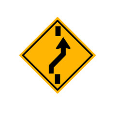 Yellow traffic square shaped Changing to Right Lane sign with