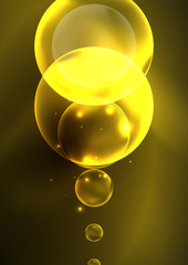 Glowing neon shiny transparent bubbles, glass circles or bio cell concept. Techno futuristic vector abstract background For Wallpaper, Banner, Background, Card, Book Illustration, landing page