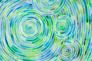 Abstract watercolor hand painted circle in bright colors.