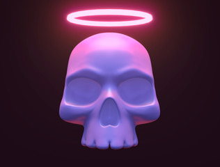 3d neon Halo skull isolated on black background
