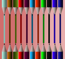  Colored pencils with different color traction lines On a pink background