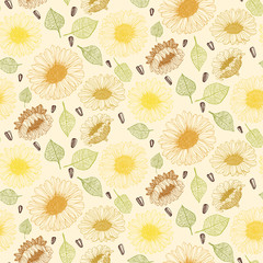 Sunflowers leaves seeds graphics vector patterns 