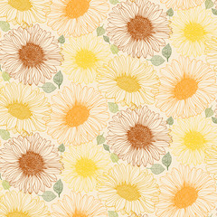 Sunflowers leaves seeds graphics vector patterns 