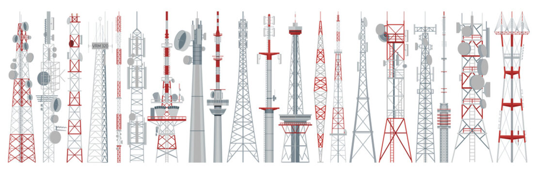Radio tower isolated cartoon set icon. Vector cartoon set icon broadcast antenna. Vector illustration radio tower on white background.