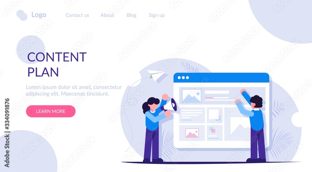 Poster people are working on creating a content plan for future posts or articles. modern flat vector illus