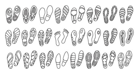 Print of shoe vector outline set icon.Vector illustration print of sole shoe on white background . Isolated set icon footprint foot.