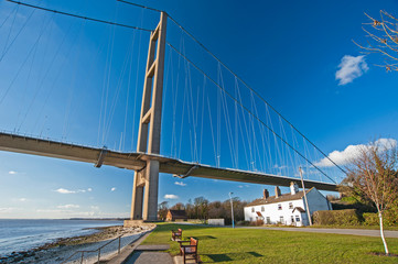 Large suspension bridge over a river estuary