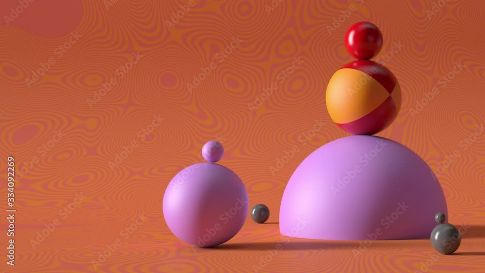 Poster 3d render background with random simple geometry shapes. soft light, roughness surfaces. loop animat