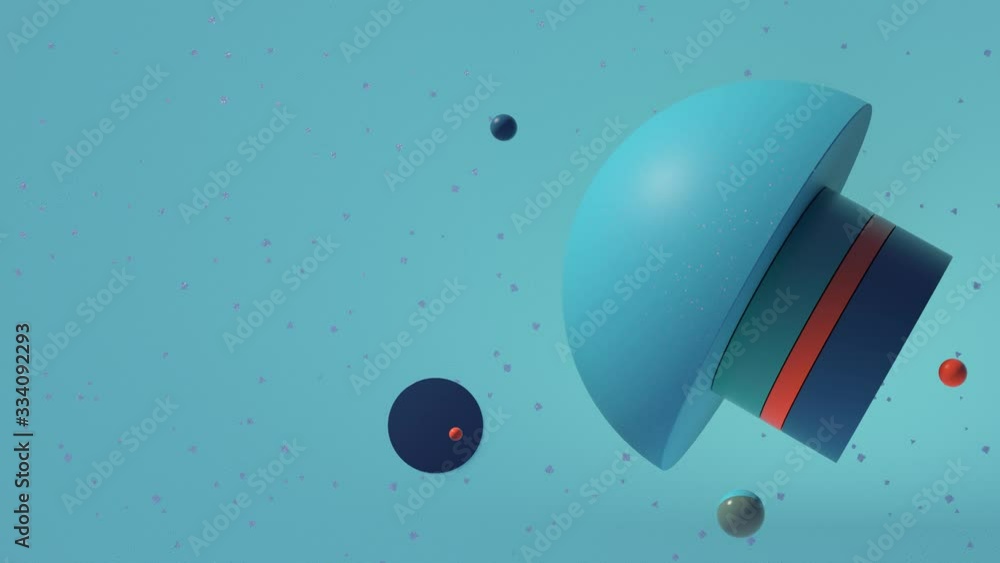 Poster 3d render background with random simple geometry shapes. soft light, roughness surfaces. loop animat