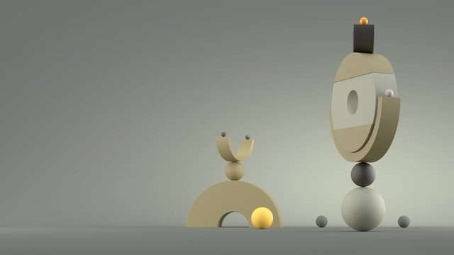 3d render background with random simple geometry shapes. Soft Light, roughness surfaces. Pastel calm colors. Loop animation.