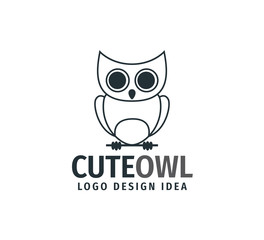 cute owl chick with big eyes vector logo design