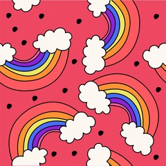 Seamless vector pattern with a bright, cartoon rainbow. Kids background. - 334093093