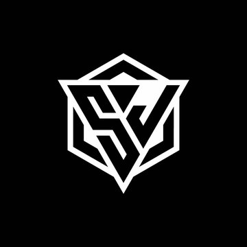 SJ logo monogram with triangle and hexagon shape combination