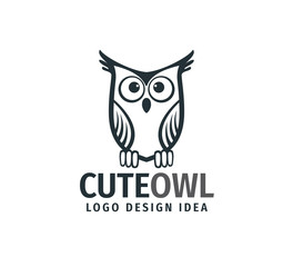 cute owl chick with big eyes vector logo design
