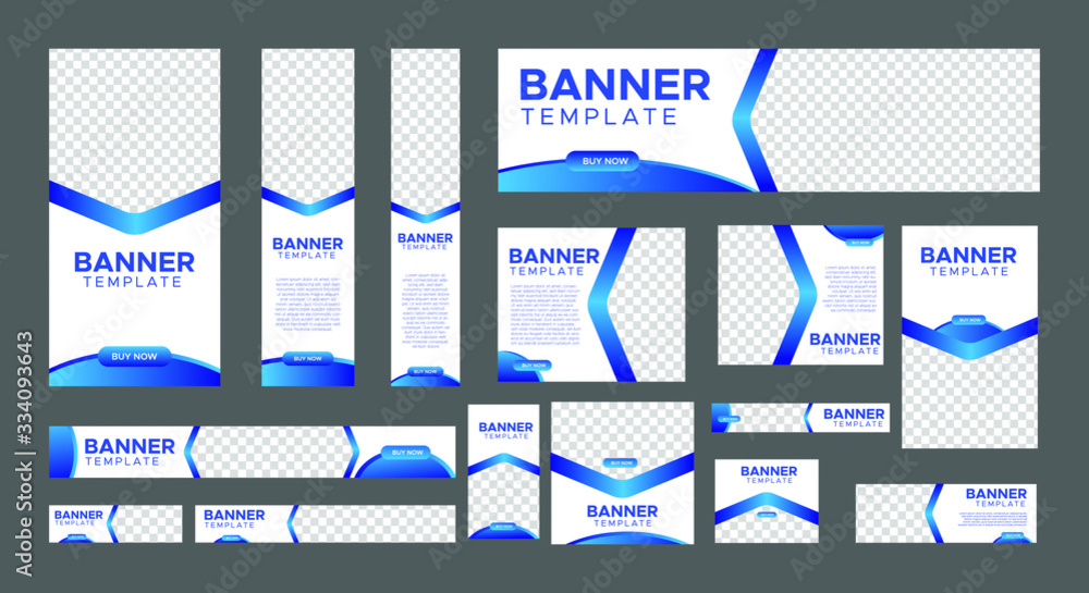 Poster set of creative web banners of standard size with a place for photos. business ad banner. vertical, 