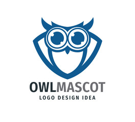 cute owl chick mascot inside frame with big eyes vector logo design