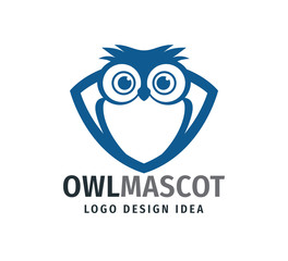 Fototapeta premium cute owl chick mascot inside frame with big eyes vector logo design