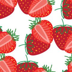 Vector seamless pattern of Strawberrys, design colorful abstract illustration. Whole and sliced red Strawberry berry on white background for patterns, textile, packgage, wrapping, wallpapers and cards