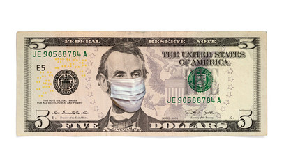 Coronavirus COVID-19 in USA. Quarantine and global recession. Abraham Lincoln in healthcare...