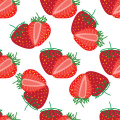 Vector seamless pattern of Strawberrys, design colorful abstract illustration. Whole and sliced red Strawberry berry on white background for patterns, textile, packgage, wrapping, wallpapers and cards