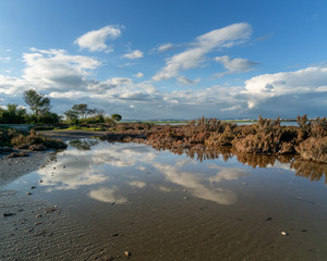 landscape with salt lake Larnaca and clouds