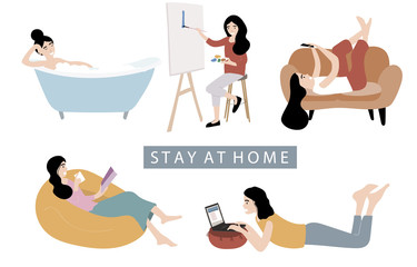 people who freelancers is working on laptop, painting and computer at home.Woman and man at home in quarantine