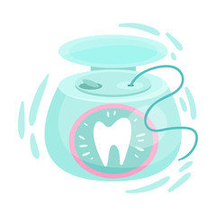 Dental Floss as Personal Hygiene Item and Tooth Care Vector Illustration