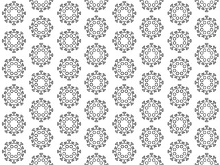 Seamless corona virus pattern, in black and white flat vector style.