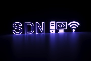 SDN neon concept self illumination background 3D illustration