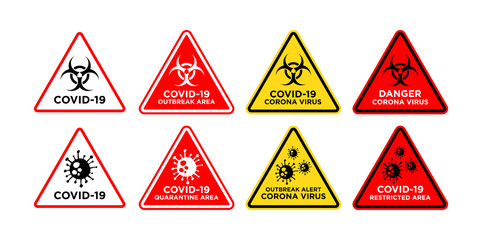 NCOV-2019 Novel Coronavirus Disease Outbreak Control Triangle Signage Set.