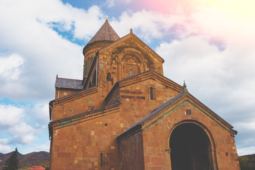 Fototapeta na wymiar Ancient fortress Svetitskhoveli Cathedral in Mtskheta, Georgia country, Europe.