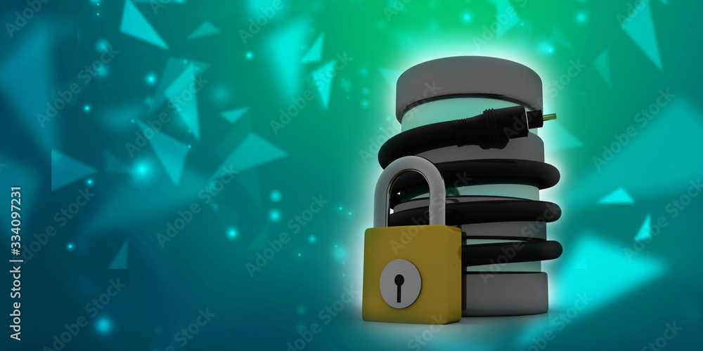 Poster 3d rendering aux cable connected database with lock