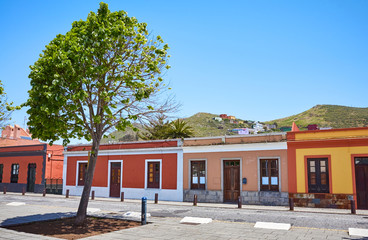 Street with colorful buildings in La Laguna old town, Tenerife.