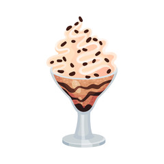 Creamy Layered Ice Cream in Glass with Chocolate Crumbs on the Top Vector Illustration