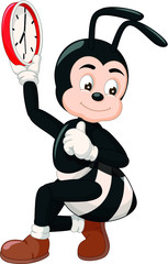 Funny Black Ant Hold Red Clock Cartoon