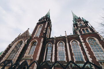 Olga and Elizabeth church in Lviv. Baroque and Gothic architecture. Steeples on the towers. Vaulted...