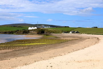 Orkney (Scotland), UK - August 06, 2018: Scapa Bay near Kirkwall in Orkney with the Scapa...