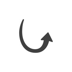 Right arrow curved vector icon. filled flat sign for mobile concept and web design. Curved arrow up glyph icon. Symbol, logo illustration. Vector graphics