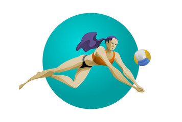 Female volleyball player digging for ball