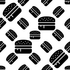 Burger Icon Seamless Pattern, Fast Food Burger