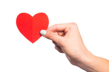 Fototapeta premium female hand isolated on white background holding paper heart - Image