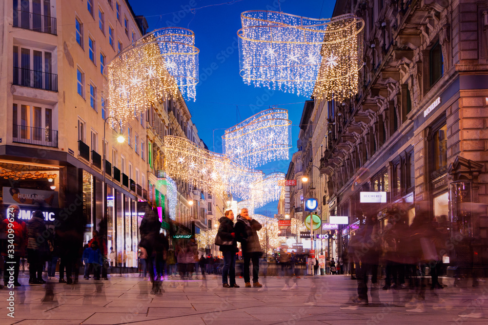Wall mural austria, vienna - central evening streets in vienna. new year's and christmas decoration. - Wall murals